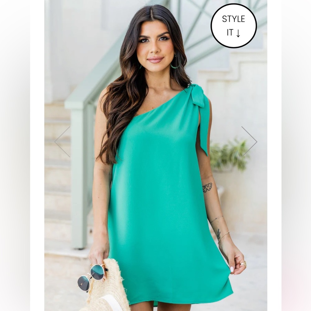 Pink Lily Thriving All Night Green One Shoulder Dress